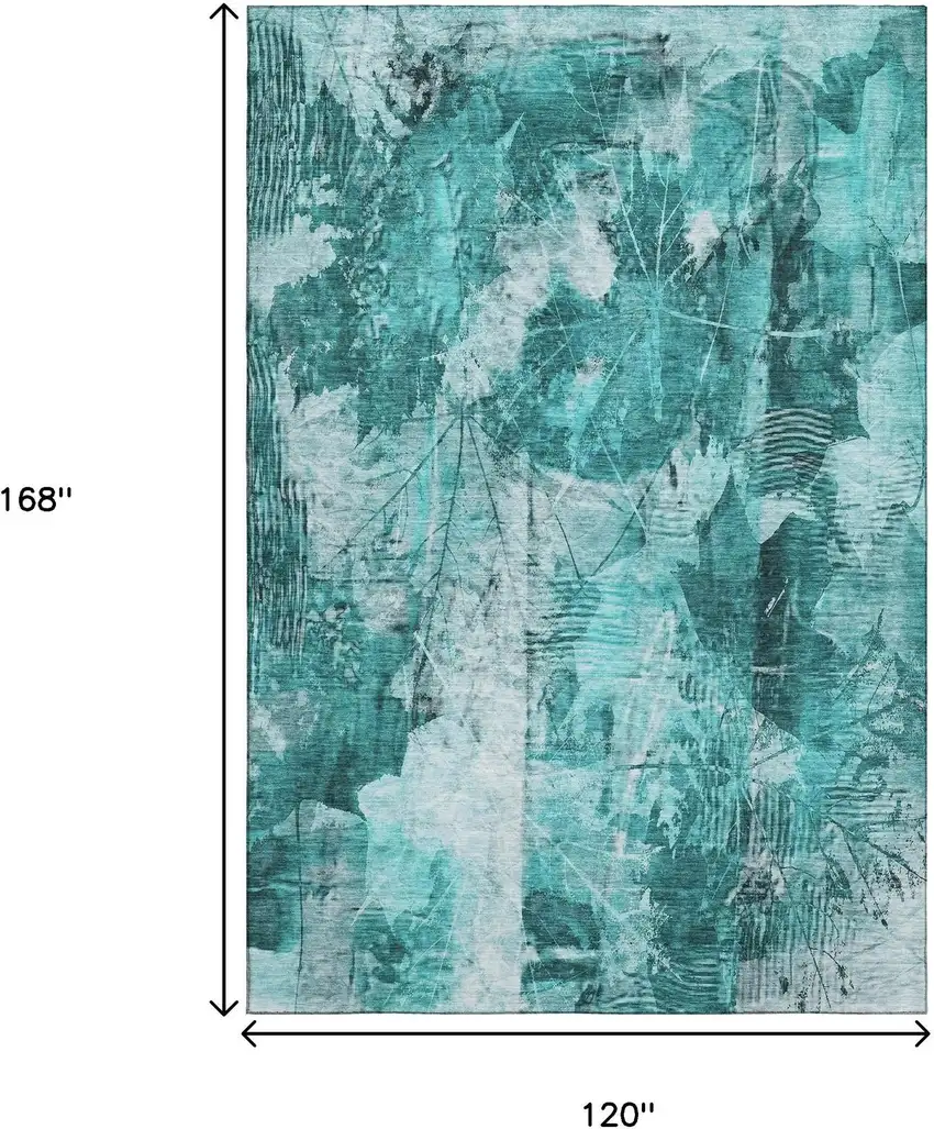 Teal And Ivory Floral Washable Area Rug With UV Protection Photo 3