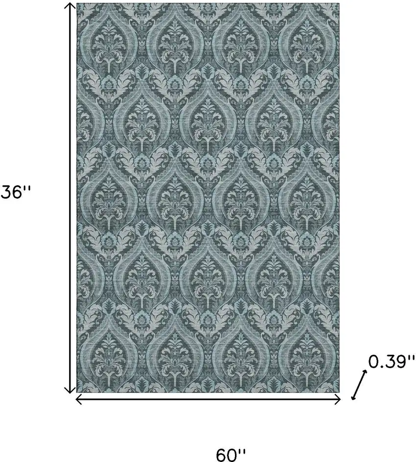 Teal And Ivory Floral Washable Area Rug With UV Protection Photo 3
