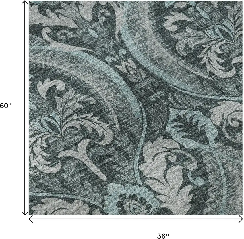 Teal And Ivory Floral Washable Area Rug With UV Protection Photo 9