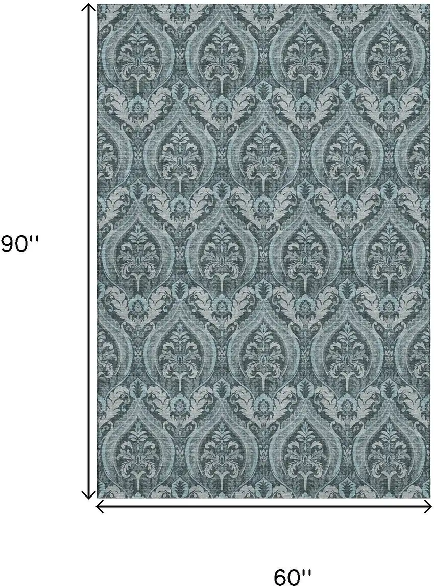 Teal And Ivory Floral Washable Area Rug With UV Protection Photo 3
