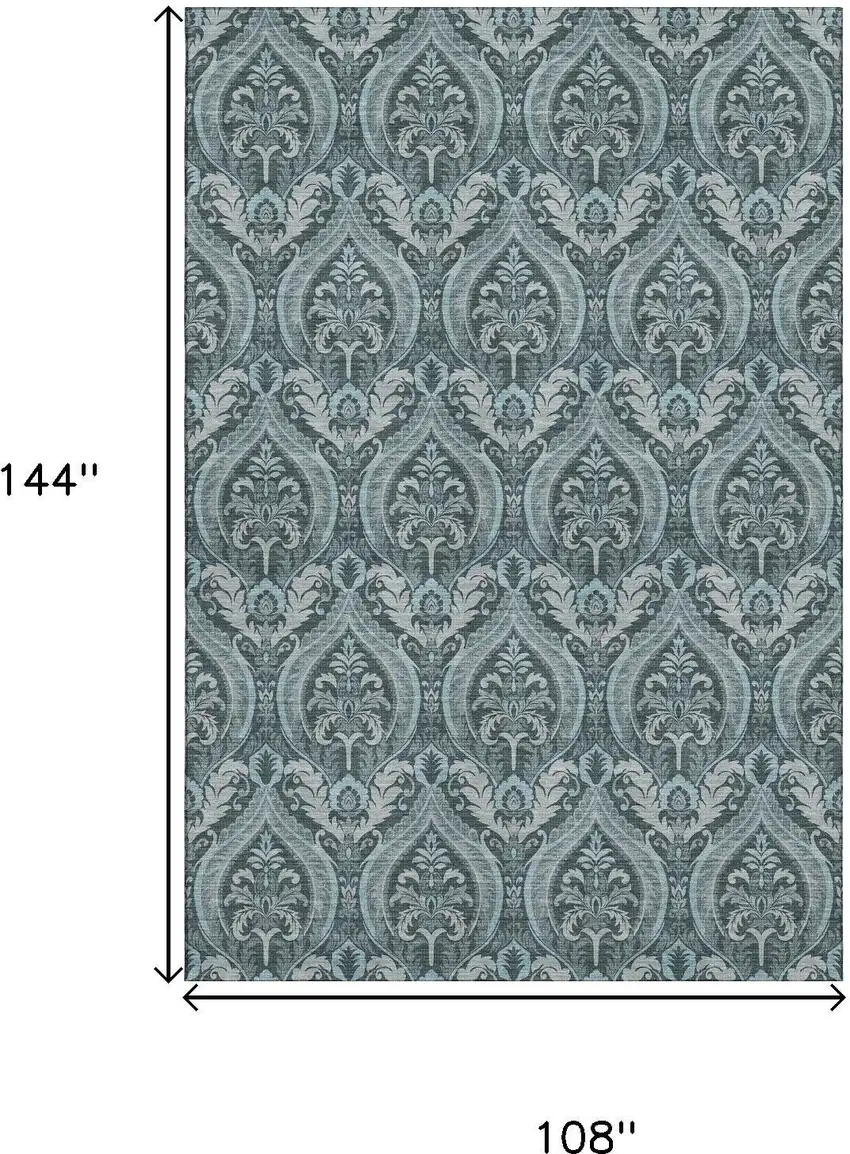 Teal And Ivory Floral Washable Area Rug With UV Protection Photo 3