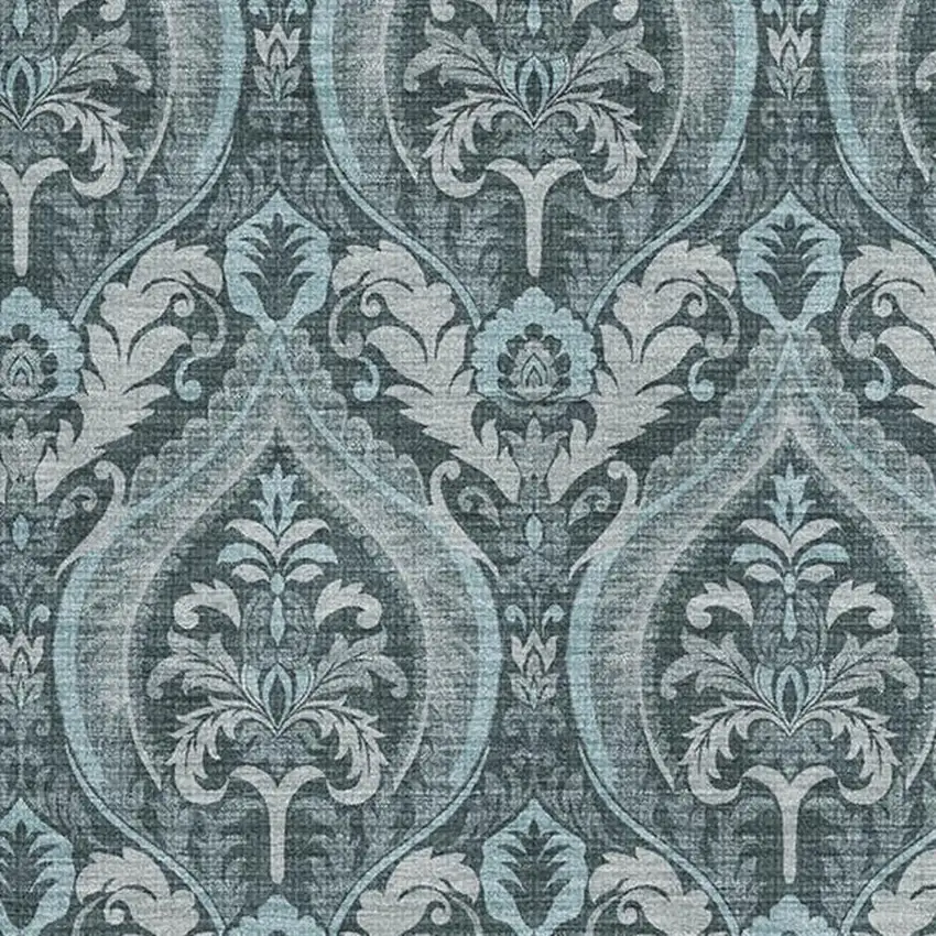 Teal And Ivory Floral Washable Area Rug With UV Protection Photo 4