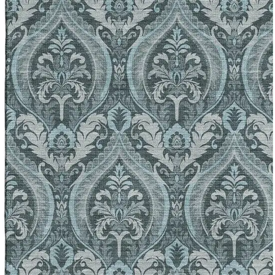 Teal And Ivory Floral Washable Area Rug With UV Protection Photo 5