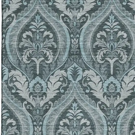 Teal And Ivory Floral Washable Area Rug With UV Protection Photo 4