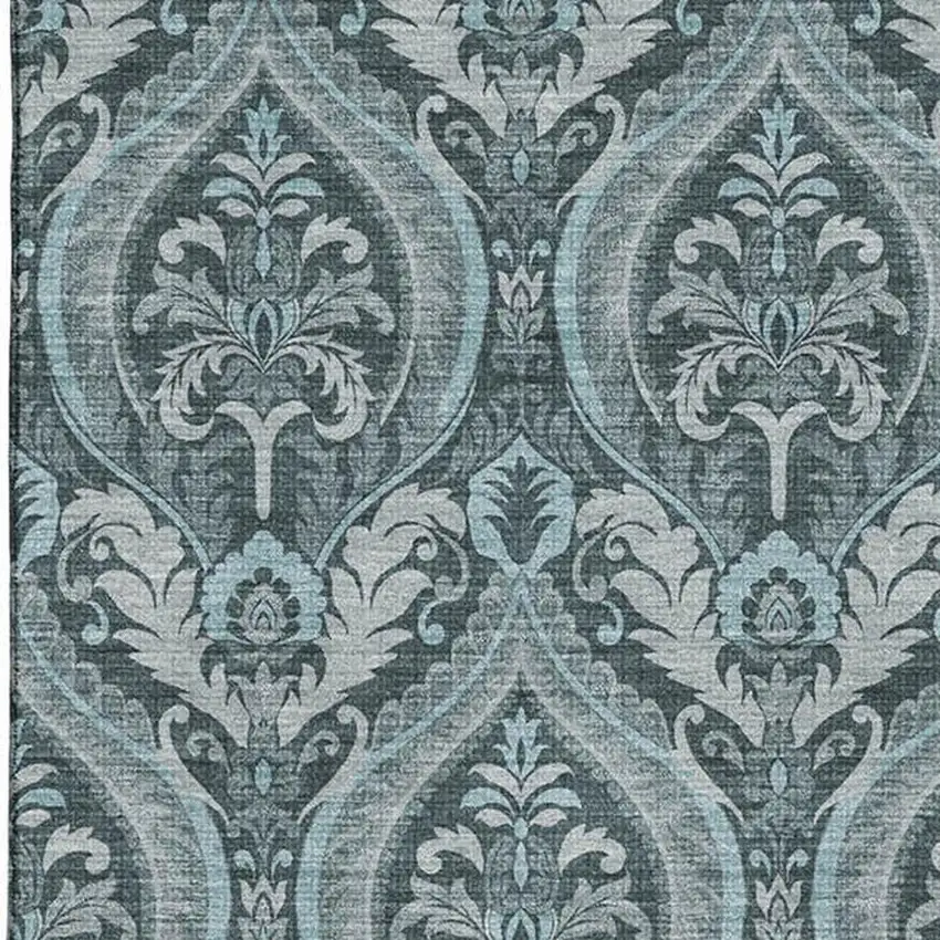 Teal And Ivory Floral Washable Area Rug With UV Protection Photo 4