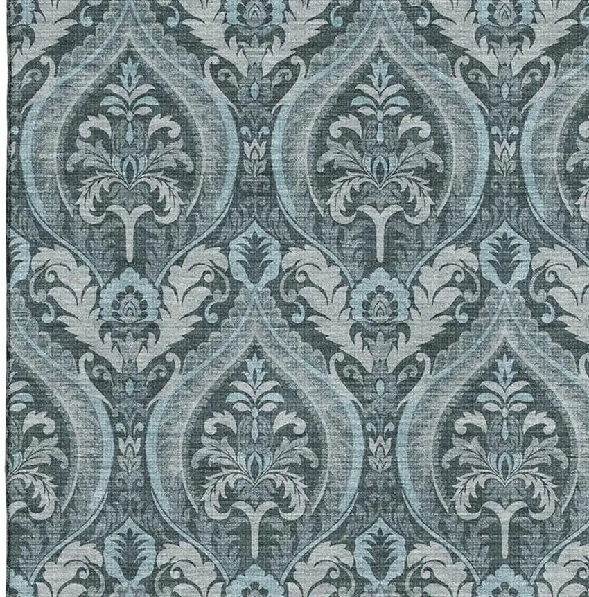 Teal And Ivory Floral Washable Area Rug With UV Protection Photo 5