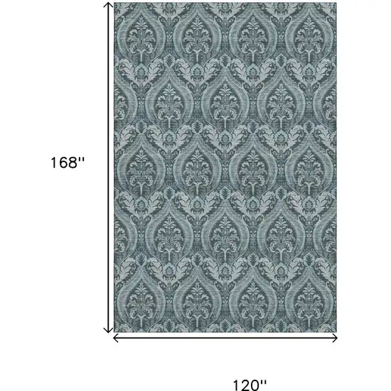 Teal And Ivory Floral Washable Area Rug With UV Protection Photo 3