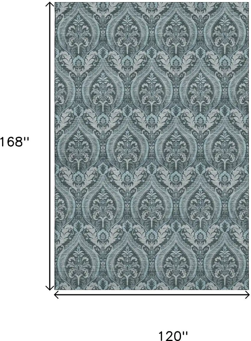 Teal And Ivory Floral Washable Area Rug With UV Protection Photo 3