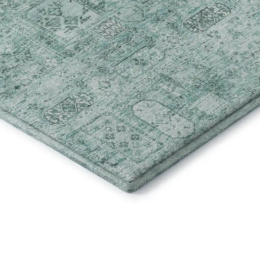 Teal And Ivory Floral Washable Area Rug With UV Protection Photo 7