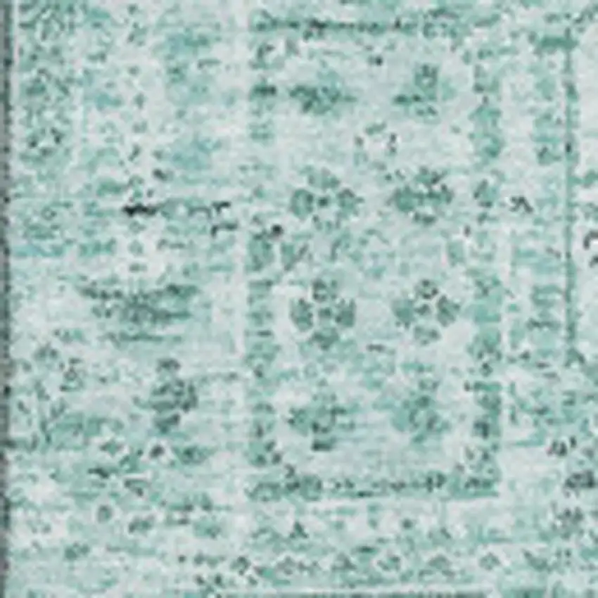 Teal And Ivory Floral Washable Area Rug With UV Protection Photo 3
