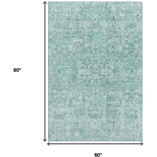 Teal And Ivory Floral Washable Area Rug With UV Protection Photo 3