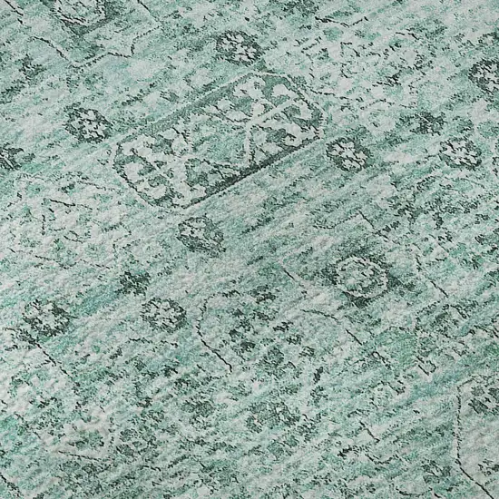 Teal And Ivory Floral Washable Area Rug With UV Protection Photo 9
