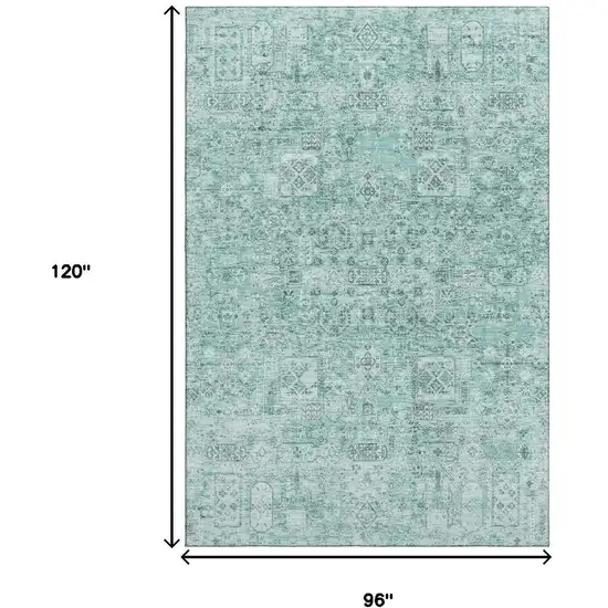 Teal And Ivory Floral Washable Area Rug With UV Protection Photo 9