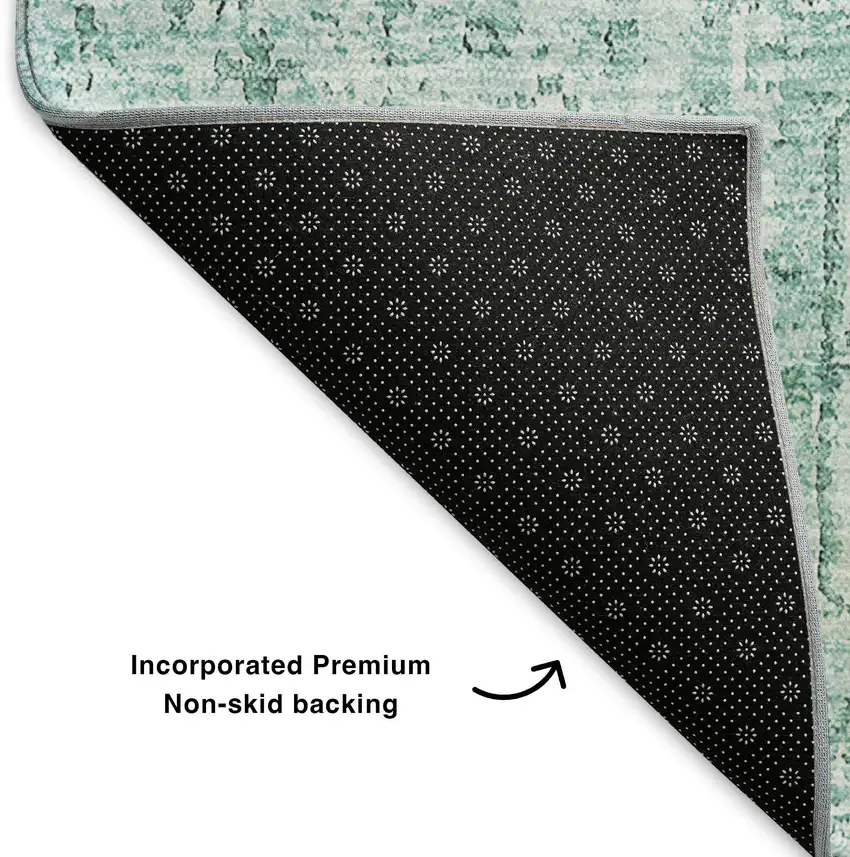 Teal And Ivory Floral Washable Area Rug With UV Protection Photo 5