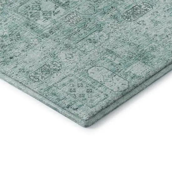 Teal And Ivory Floral Washable Area Rug With UV Protection Photo 6