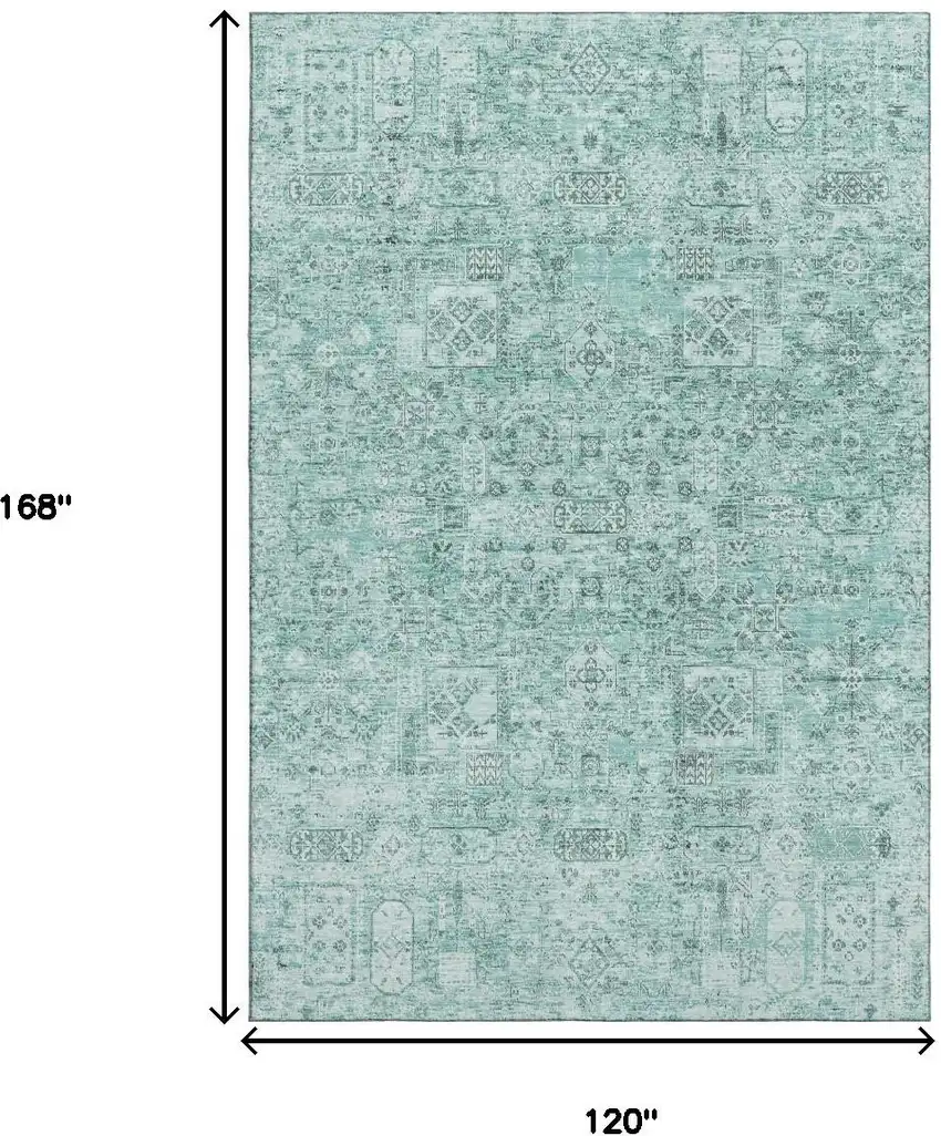 Teal And Ivory Floral Washable Area Rug With UV Protection Photo 9