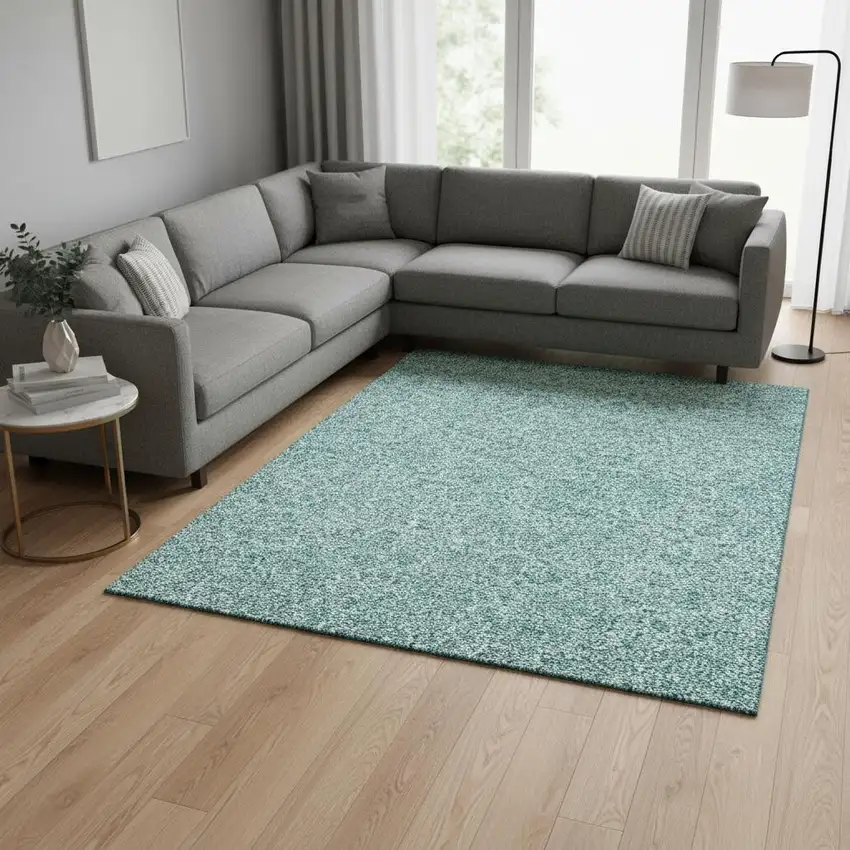 Teal And Ivory Floral Washable Area Rug With UV Protection Photo 1