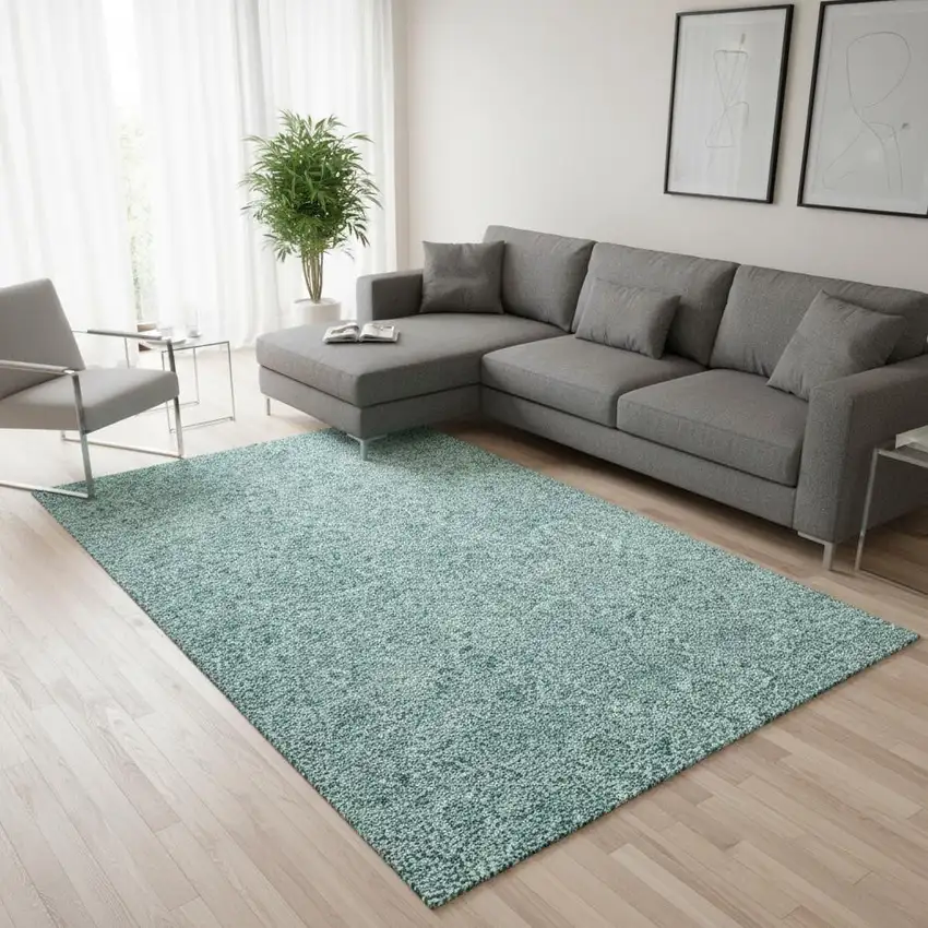 Teal And Ivory Floral Washable Area Rug With UV Protection Photo 1