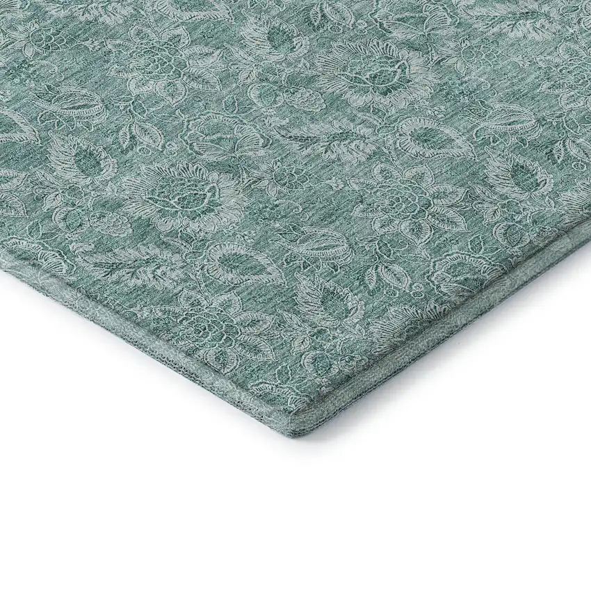 Teal And Ivory Floral Washable Area Rug With UV Protection Photo 7