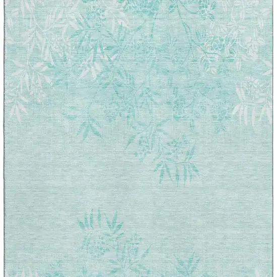 Teal And Ivory Floral Washable Area Rug With UV Protection Photo 3