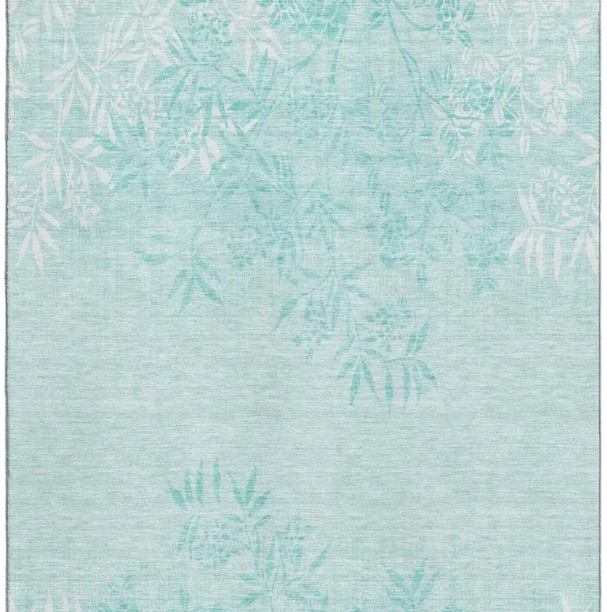 Teal And Ivory Floral Washable Area Rug With UV Protection Photo 3