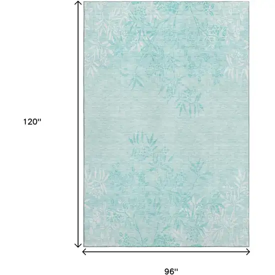 Teal And Ivory Floral Washable Area Rug With UV Protection Photo 3