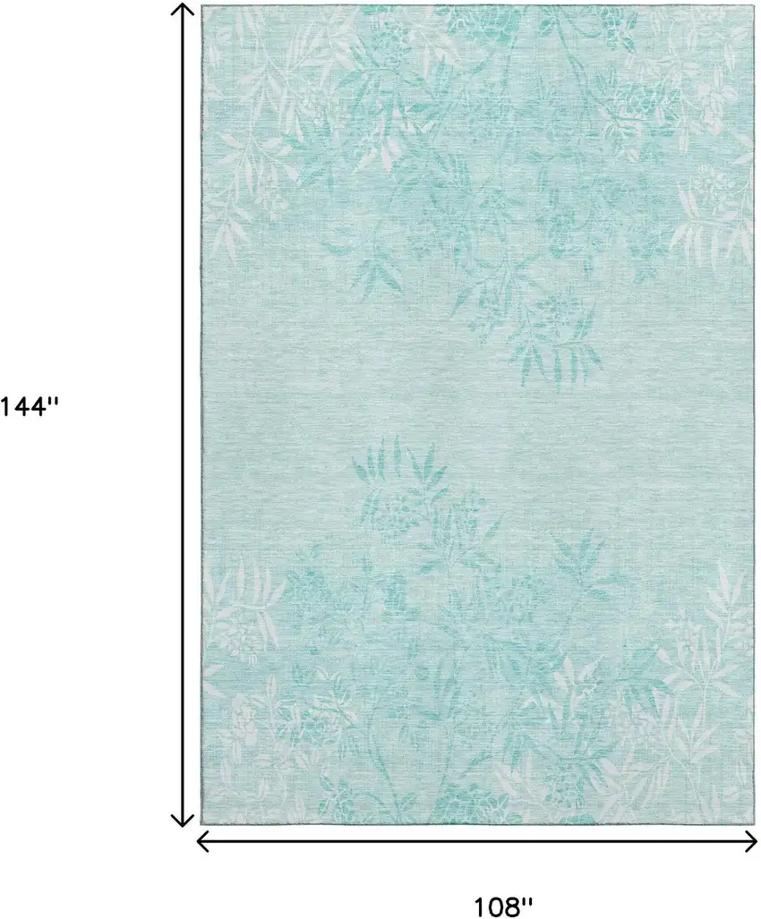 Teal And Ivory Floral Washable Area Rug With UV Protection Photo 3