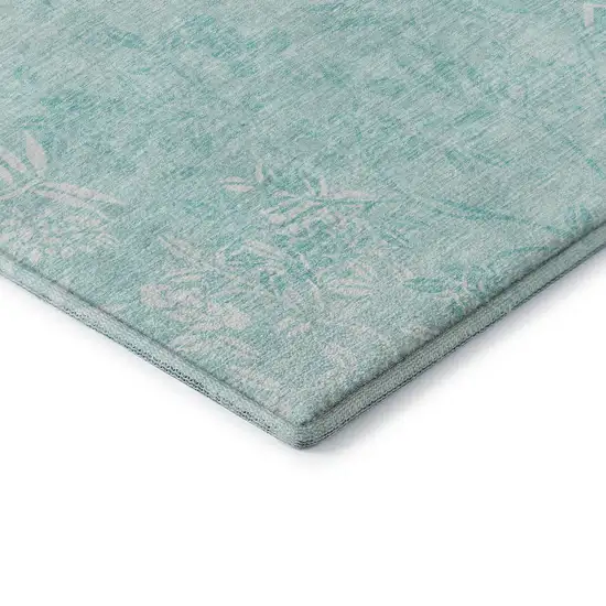 Teal And Ivory Floral Washable Area Rug With UV Protection Photo 9