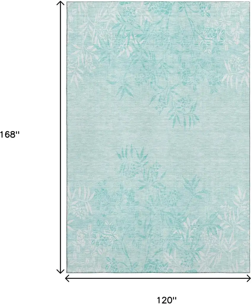 Teal And Ivory Floral Washable Area Rug With UV Protection Photo 3