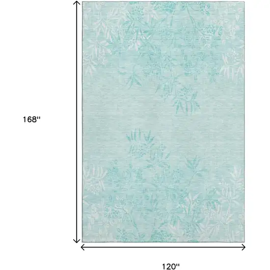 Teal And Ivory Floral Washable Area Rug With UV Protection Photo 3