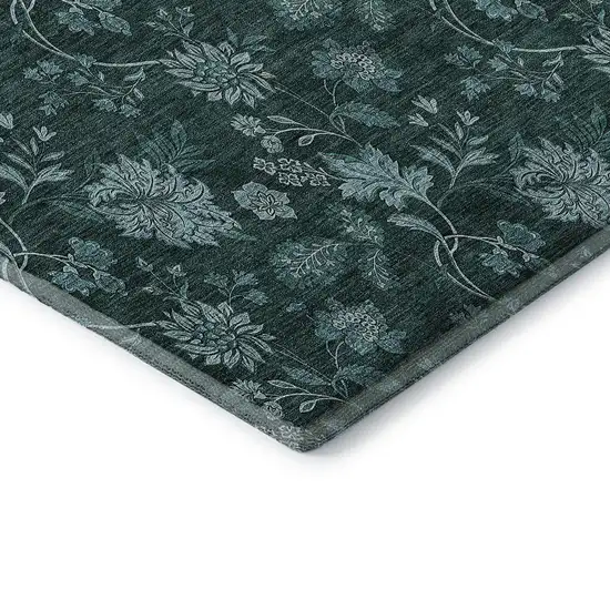 Teal And Ivory Floral Washable Area Rug With UV Protection Photo 7