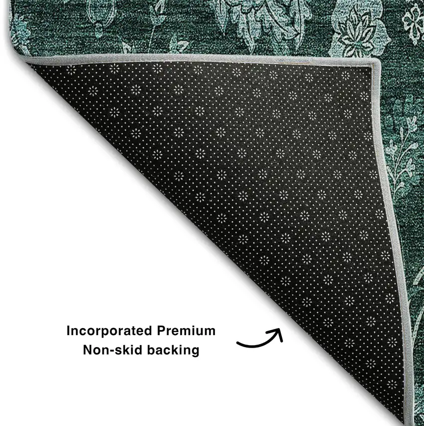 Teal And Ivory Floral Washable Area Rug With UV Protection Photo 6