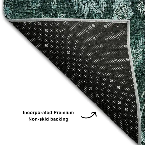 Teal And Ivory Floral Washable Area Rug With UV Protection Photo 7