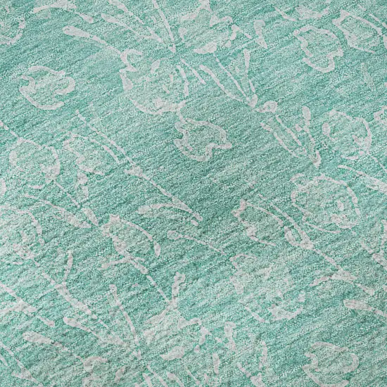 Teal And Ivory Floral Washable Area Rug With UV Protection Photo 8