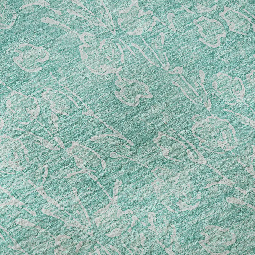 Teal And Ivory Floral Washable Area Rug With UV Protection Photo 8