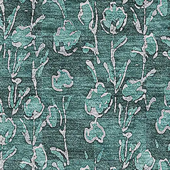 Teal And Ivory Floral Washable Area Rug With UV Protection Photo 3