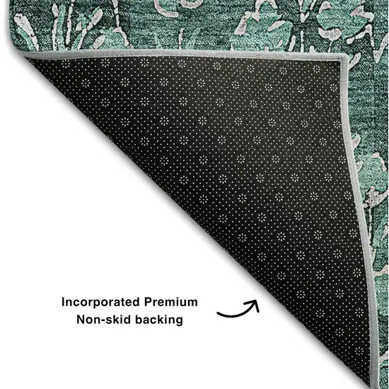 Teal And Ivory Floral Washable Area Rug With UV Protection Photo 7