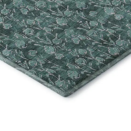 Teal And Ivory Floral Washable Area Rug With UV Protection Photo 7