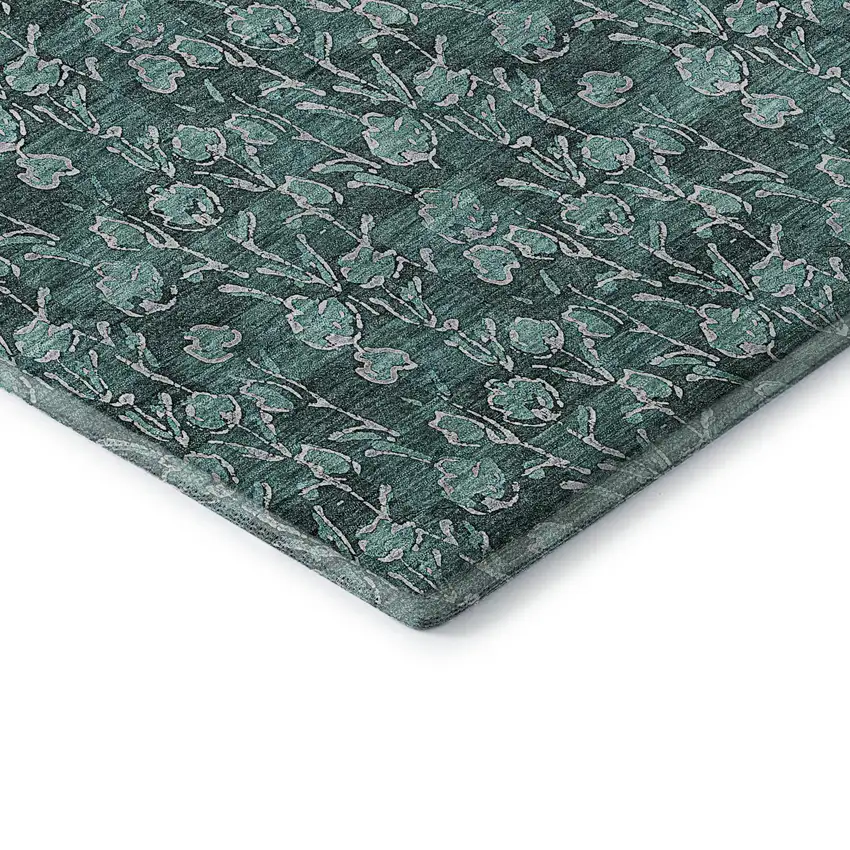 Teal And Ivory Floral Washable Area Rug With UV Protection Photo 7