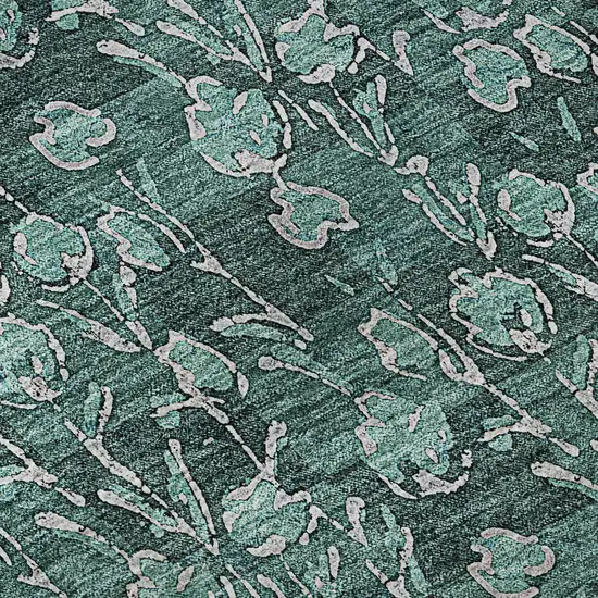 Teal And Ivory Floral Washable Area Rug With UV Protection Photo 9