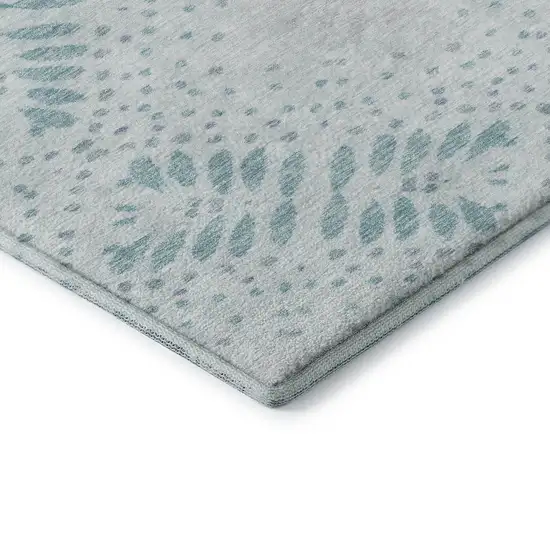 Teal And Ivory Floral Washable Area Rug With UV Protection Photo 8