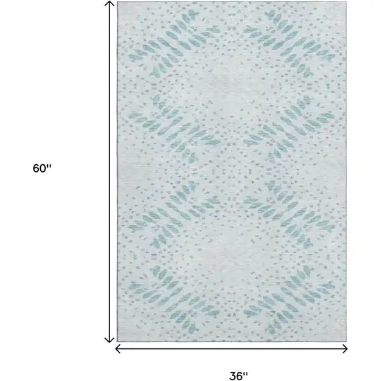 Teal And Ivory Floral Washable Area Rug With UV Protection Photo 3