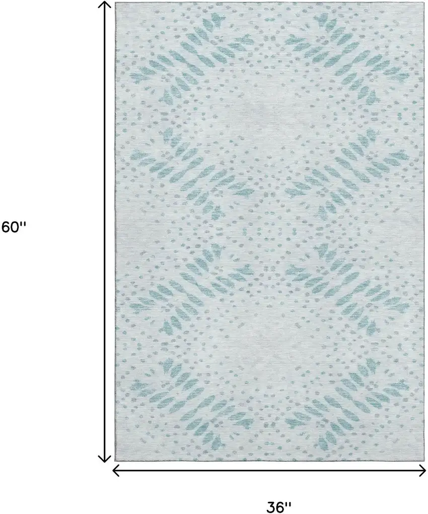 Teal And Ivory Floral Washable Area Rug With UV Protection Photo 3