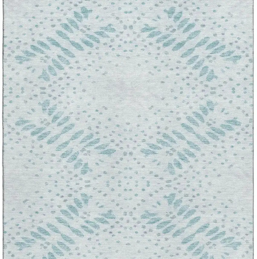 Teal And Ivory Floral Washable Area Rug With UV Protection Photo 4