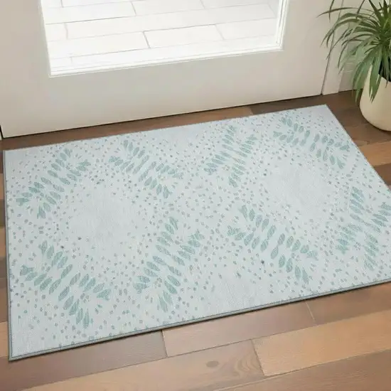 Teal And Ivory Floral Washable Area Rug With UV Protection Photo 1