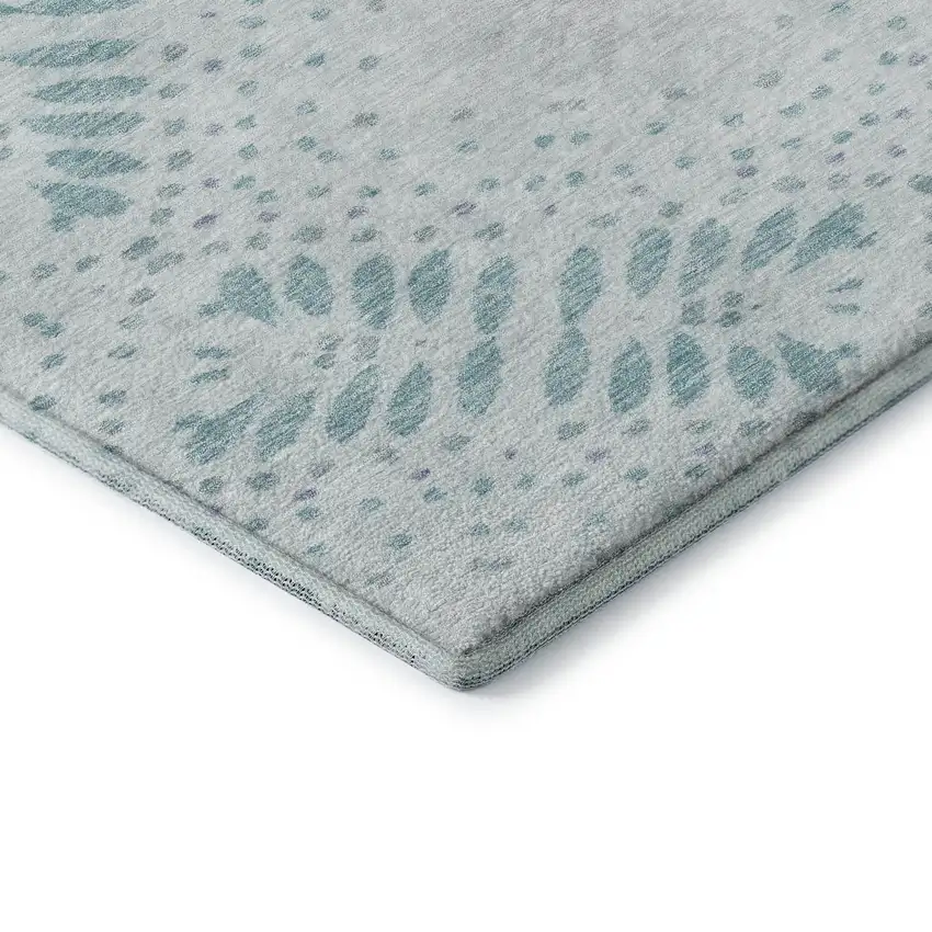 Teal And Ivory Floral Washable Area Rug With UV Protection Photo 8