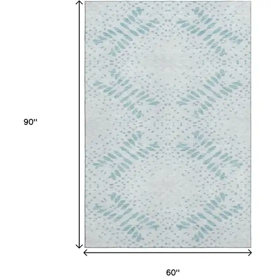 Teal And Ivory Floral Washable Area Rug With UV Protection Photo 3