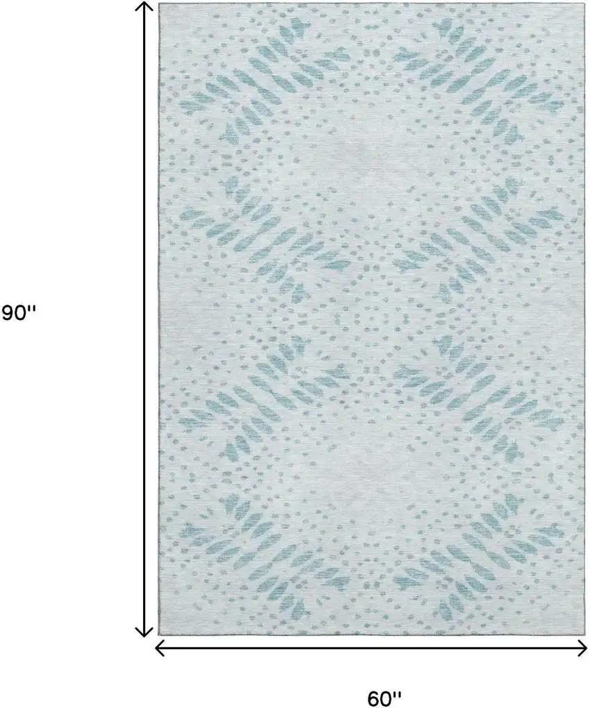 Teal And Ivory Floral Washable Area Rug With UV Protection Photo 3