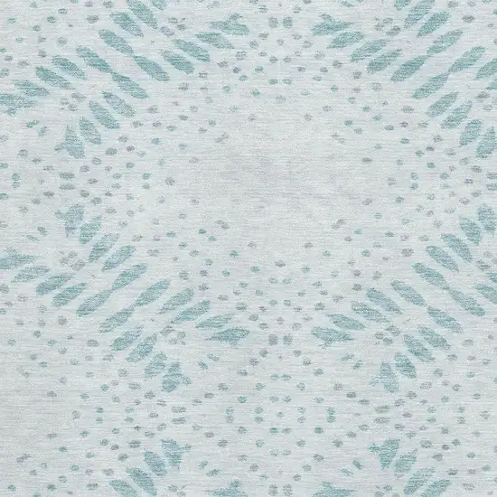 Teal And Ivory Floral Washable Area Rug With UV Protection Photo 3