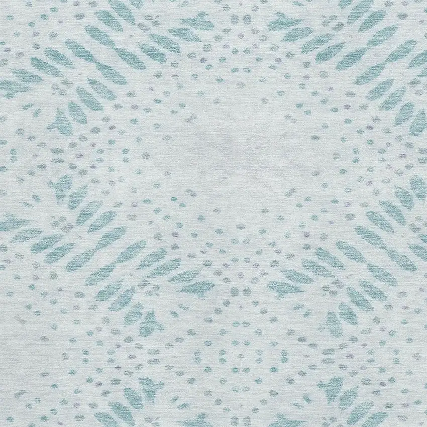 Teal And Ivory Floral Washable Area Rug With UV Protection Photo 3